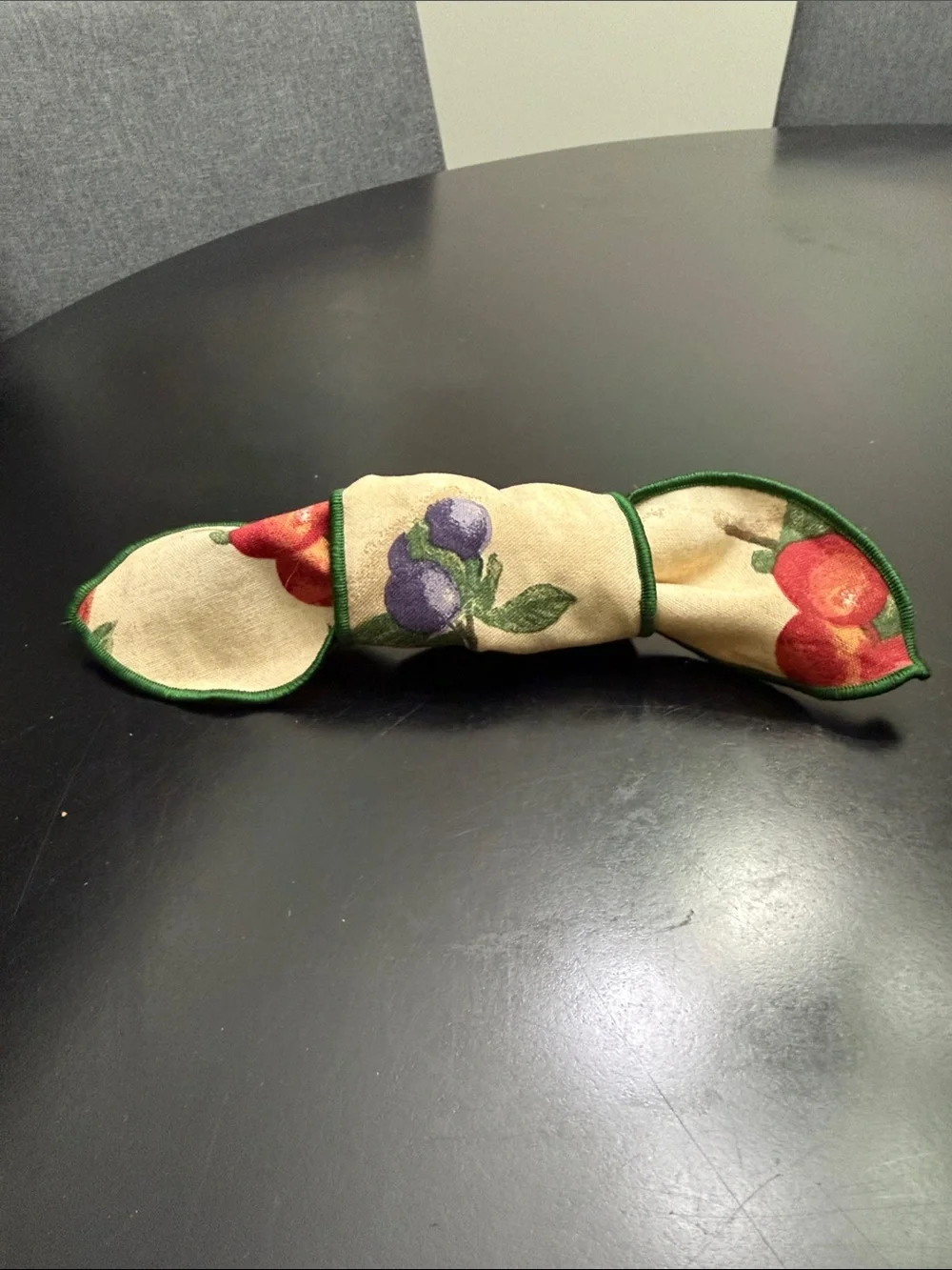 Longaberger Cream Fruit Medley Pattern Fabric Basket Handle with Green Trim